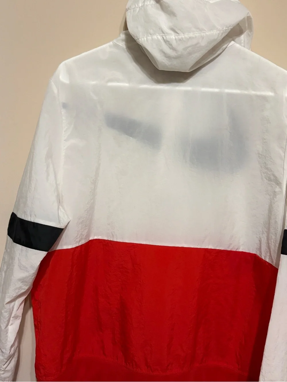 Nike White, Red & Black Half-Zip Windbreaker Hoodie